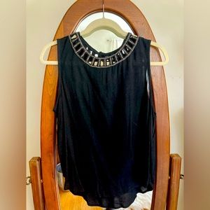 Black sleeveless beaded neckline top